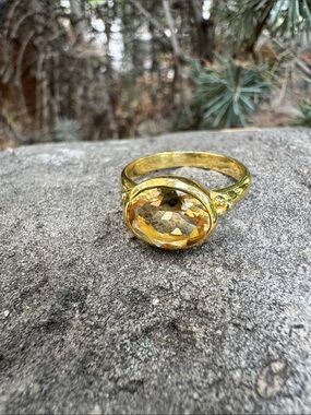 Sundance Gold-Tone Ring with Yellow Oval Crystal